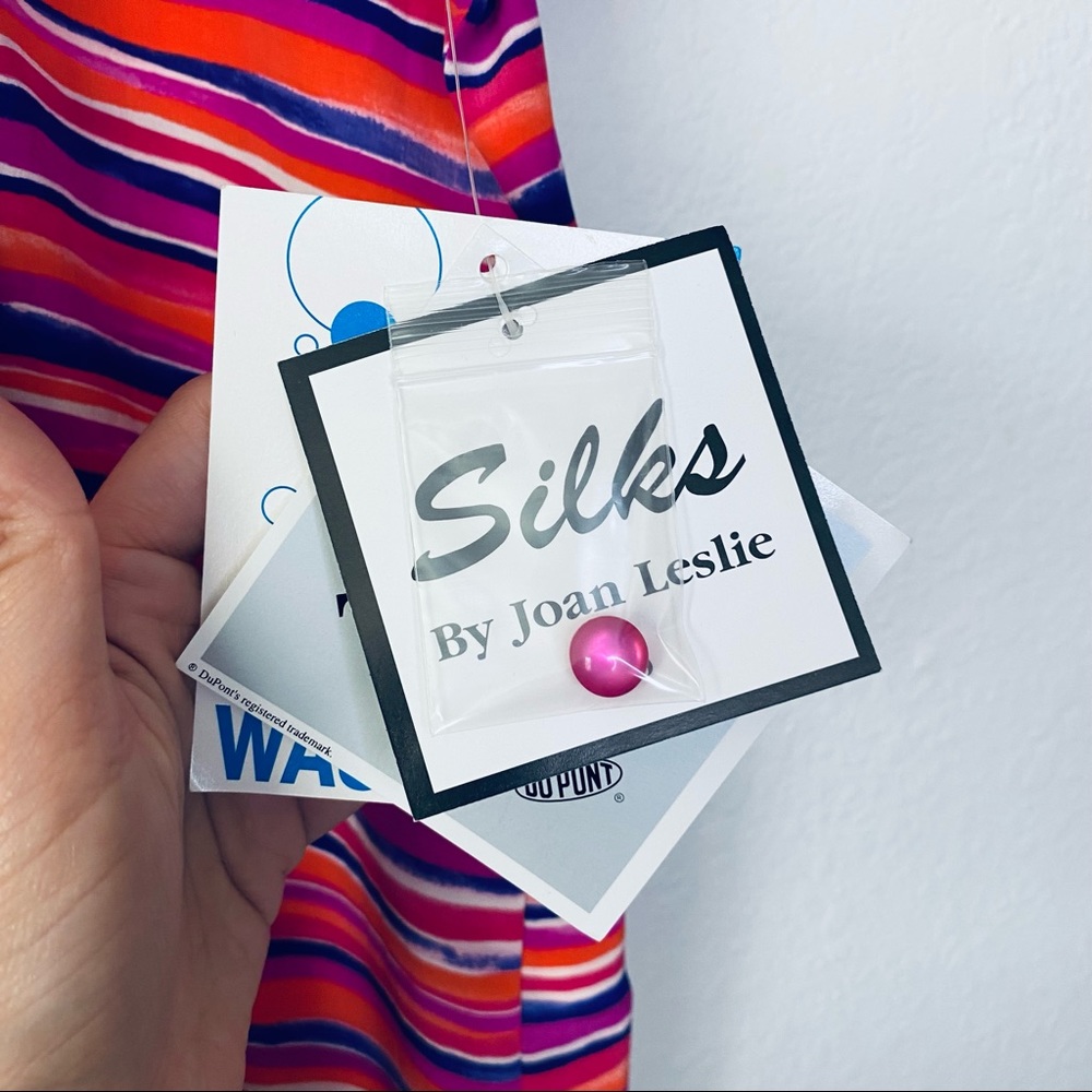 🍓 Silks by Joan Leslie NEW Deadstock Stripe Rainbow Washable 100% Silk Blouse 16 - Picture 7 of 9